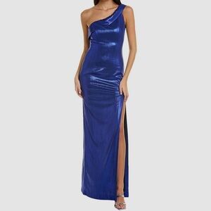 Black Halo Metallic Blue One-Shoulder Dress